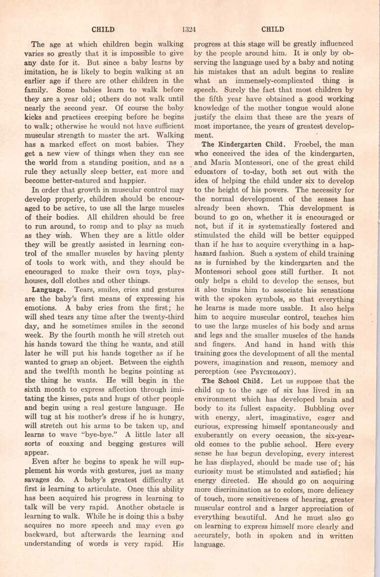Vintage Encyclopedia Page 1324 About Babies and Child Development