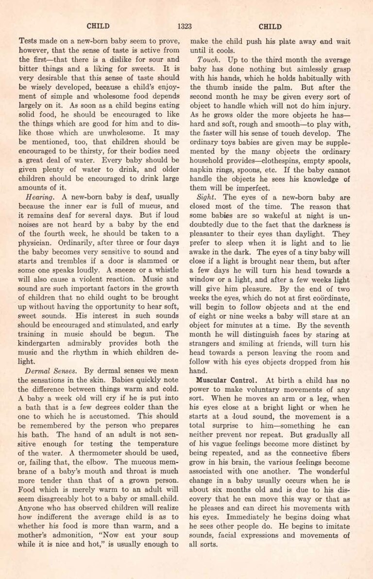 Vintage Encyclopedia Page 1323 About Babies and Child Development