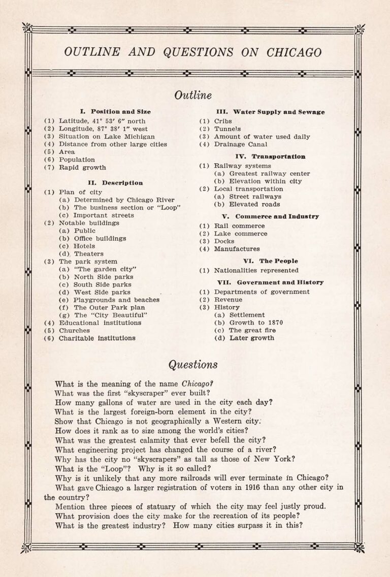 Study of Chicago Outline Study Questions