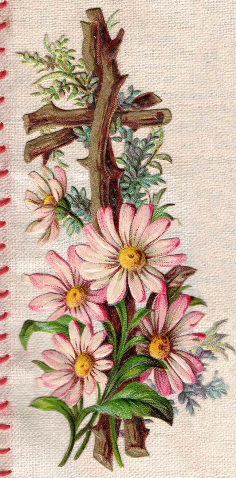 Victorian Pink Daisy Flowers on Cross Trellis