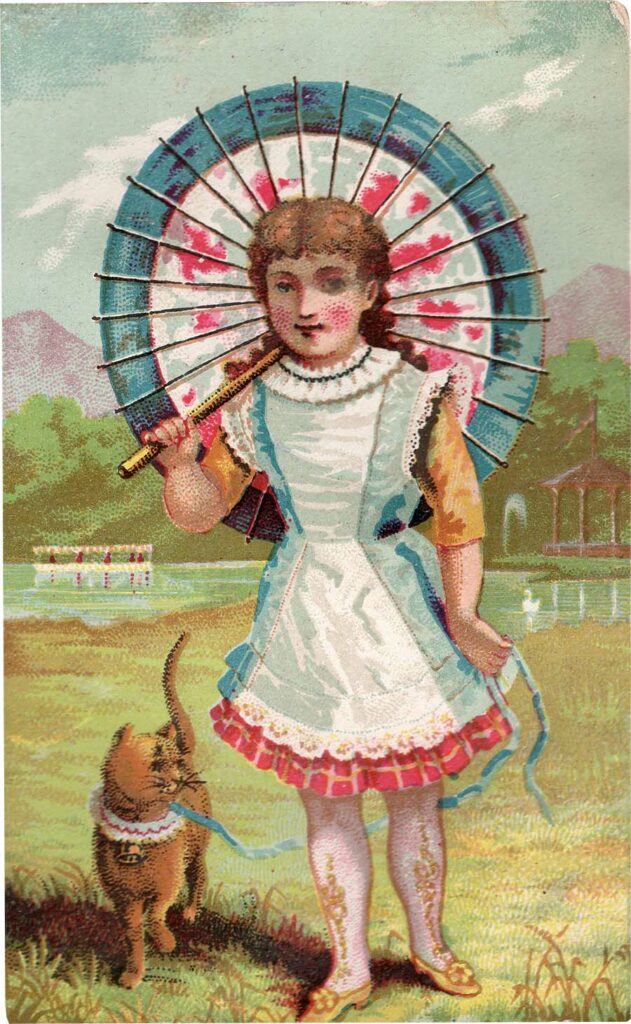 Girl Umbrella Cat Card Web
