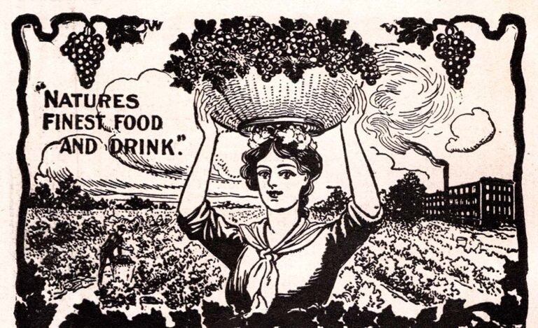 Woman Holding Basket of Grapes Vintage Ad Image