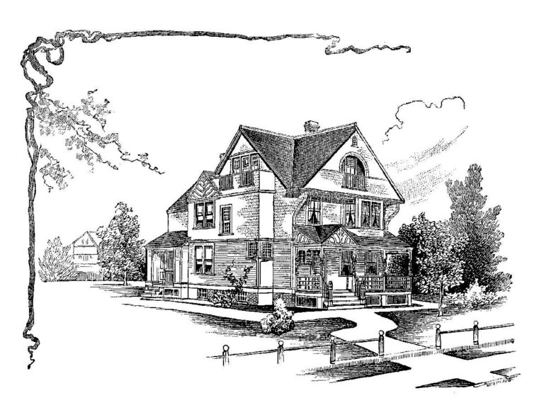 Victorian House Line Art Illustration
