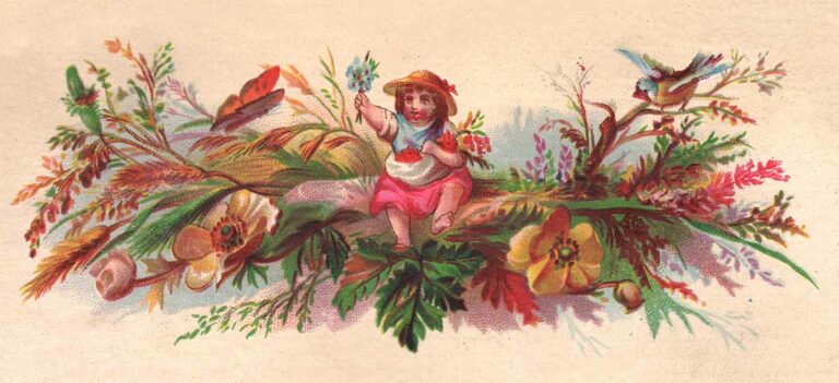 Vintage Postcard of Victorian Girl and Bird