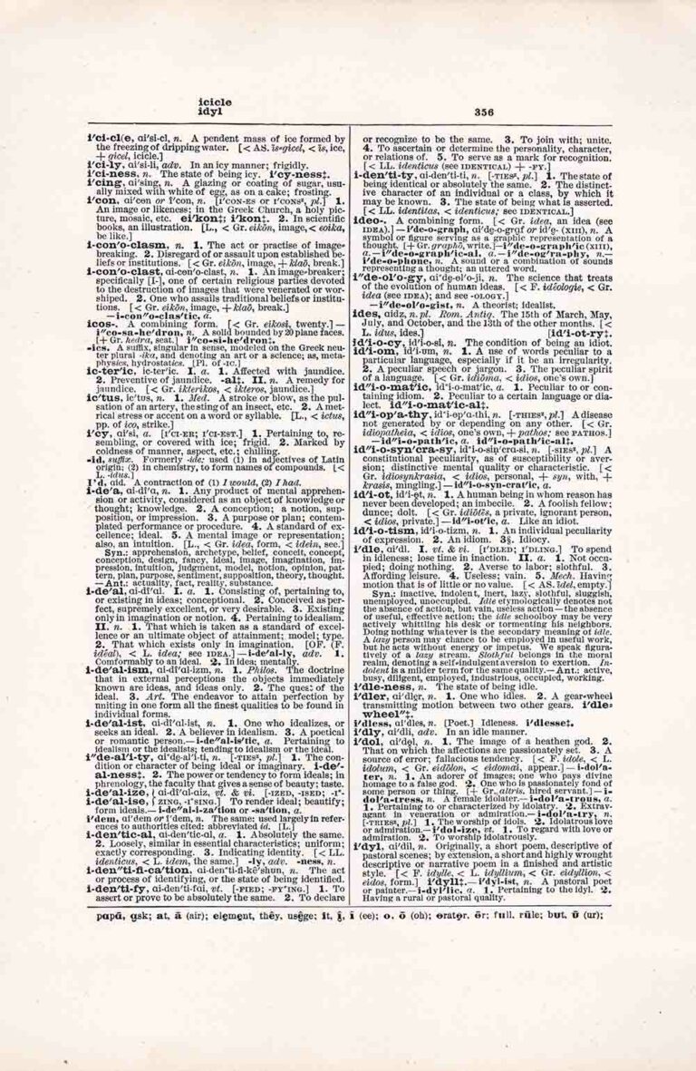 Vintage Dictionary Page Letter I, Page 356