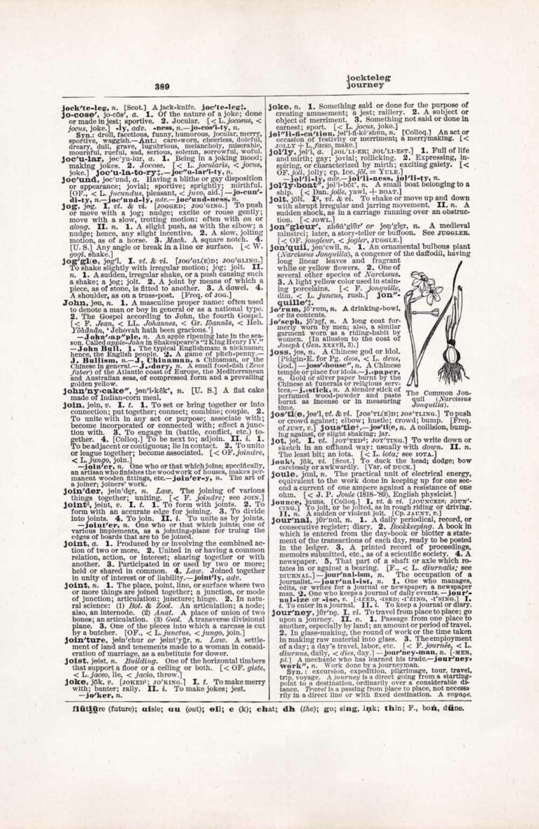 Vintage Dictionary Page Letter J, Page 389