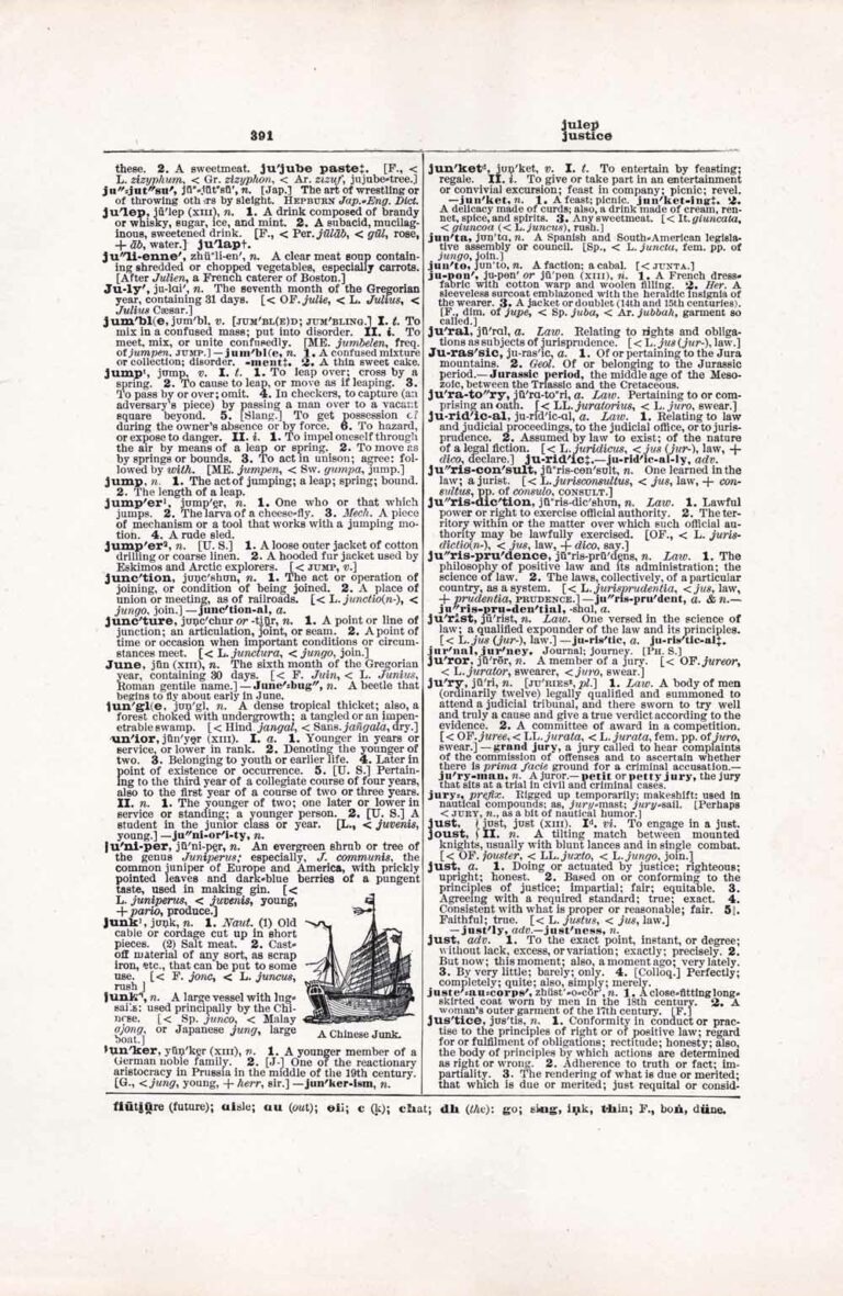 Vintage Dictionary Page Letter J, Page 391