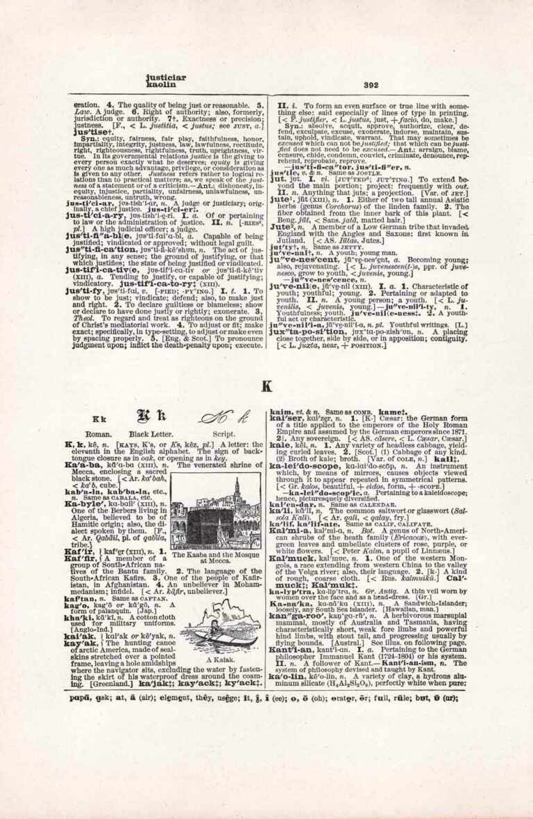 Vintage Dictionary Page Letter J-K, Page 392
