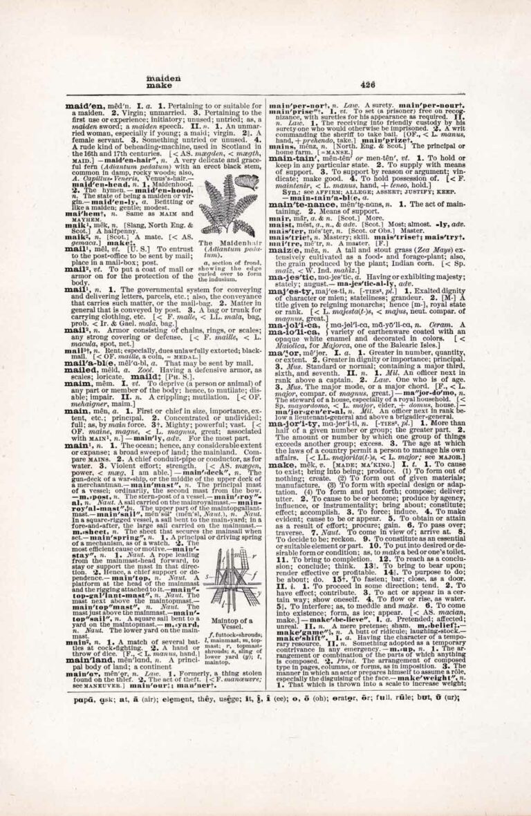 Vintage Dictionary Page Letter M, Page 426